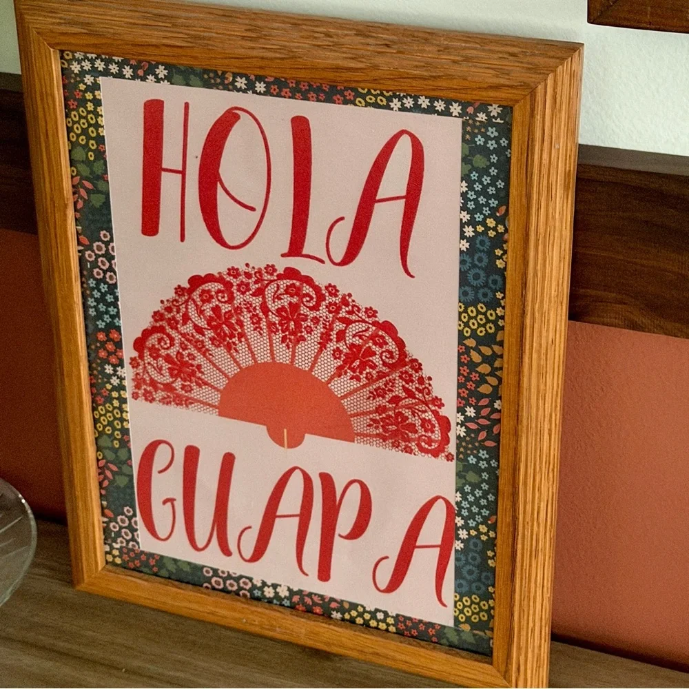Hola Guapa “Hello Gorgeous” Spanish Travel Flamenco Fan Canvas Art Print Framed